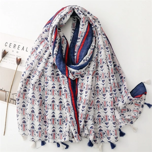 Écharpe Châle Imprimé Poisson Style Marine Voile Léger Avec Glands Plage Protection Solaire Accessoires Femmes