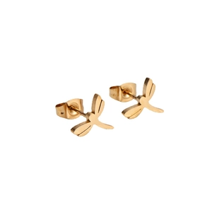 Golden titanium steel dragonfly stud earrings with minimalist wing details for women