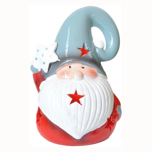 Nordic Christmas gnome ceramic candle holder with hollow star cutouts for festive decor