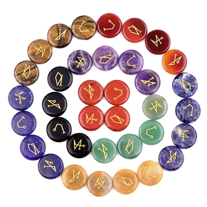 Natural crystal agate stones engraved with gold star symbols in spiral arrangement