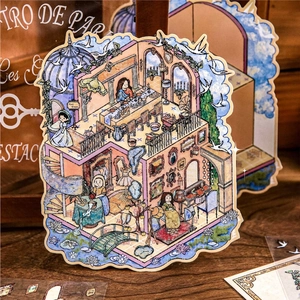 Artistic landscape sticker featuring Monet Gallery tea party scene for DIY creative journals