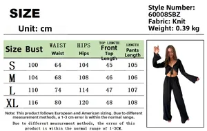 Guide des tailles pour ensemble en tricot pour femmes avec mesures de poitrine et taille