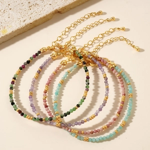 Bohemian Natural Stone Beaded Bracelet For Women Handmade Faceted Colorful Semi Precious Stone Gold Plated Adjustable Jewelry Gift