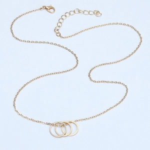 Gold Karma necklace with three interlocking circles and adjustable delicate link chain