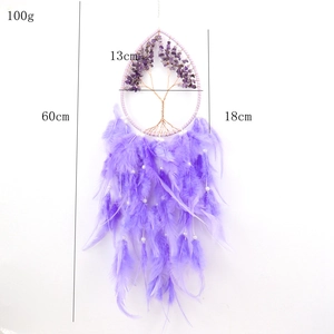 Detailed size specifications for purple dreamcatcher with teardrop tree of life design