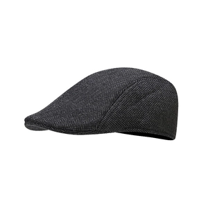 Classic dark grey herringbone flat cap with wool blend texture for men and women