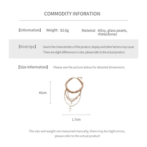Detailed size and material information for the pearl double-layer cross pendant necklace