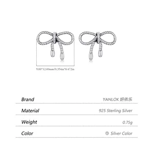 Minimalist S925 sterling silver bow knot stud earrings with woven texture 9x12mm