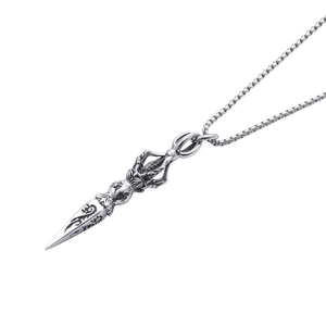 Retro stainless steel Vajra scepter pendant necklace with intricate Sanskrit carvings