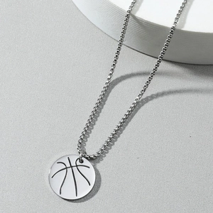 Minimalist stainless steel basketball pendant necklace with silver box chain for men