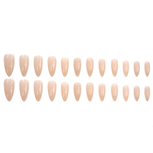 Set of 24 elegant almond-shaped press-on nails in soft translucent nude pink color