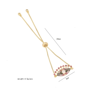 Detail view of adjustable evil eye bracelet with dimensions 24cm and 3cm weight 4.5g