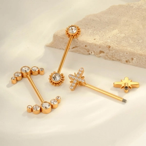 G23 titanium gold nipple ring set with sparkling butterfly and zircon inlays