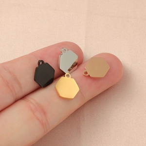 Mirror polished hexagonal stainless steel pendants in four metallic colors for DIY jewelry