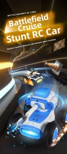 Futuristic 2.4G RC stunt cars with gesture control and wheelie action on a virtual track