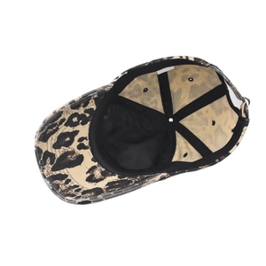 Retro cotton baseball cap with large leopard print pattern and interior structure detail