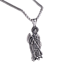 Vintage μενταγιόν Santa Muerte από ανοξείδωτο ατσάλι με αλυσίδα box για άνδρες και γυναίκες