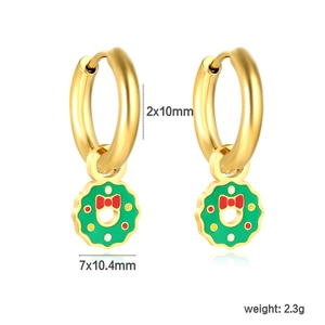 Christmas wreath earrings in gold stainless steel with red and green enamel details