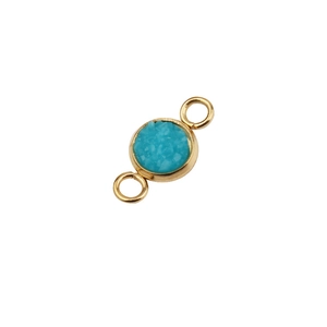 Macro view of 6mm gold-plated stainless steel connector with round turquoise stone inlay