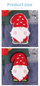 Detailed size chart showing dimensions of the embroidered Christmas gnome patch, 8.8cm by 5.8cm