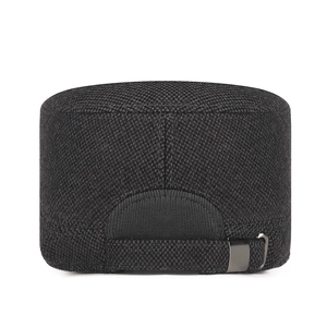 Winter wool flat top hat for men featuring warm ear protection and adjustable metal buckle
