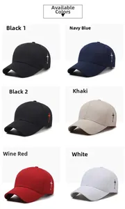 Selection of six-panel cotton baseball caps with cross embroidery in multiple colors