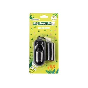 Black capsule dog poop bag dispenser with LED light and 30 eco-friendly waste bags
