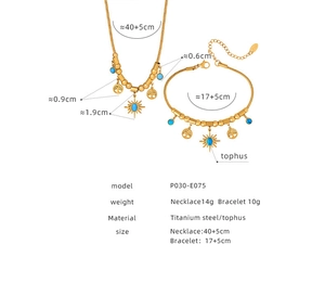 Specifiche dettagliate del set di gioielli con collana e bracciale in oro e turchese