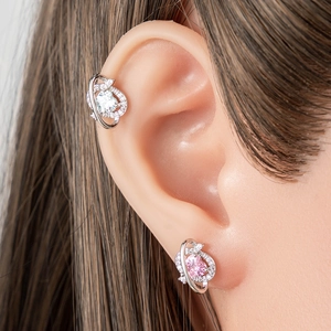 Orecchini a pianeta in argento con zirconi rosa e chiusura a vite per donna