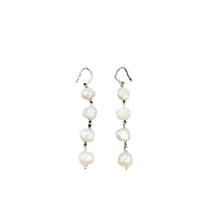 Elegant long S925 silver needle drop earrings with baroque pearls in gold plating