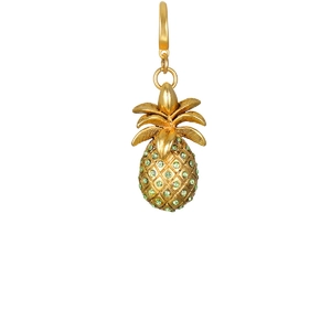 18K gold plated pineapple pendant necklace with green zircon stones on white background