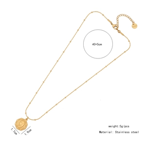 Detailed view of vintage rose coin pendant with dimensions on stainless steel bead chain