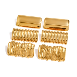 Geometric Square Wave Textured Earrings 18K Gold Plated Stainless Steel Concave Convex Trendy For Women