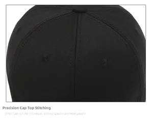 Gros plan du haut d'une casquette noire avec des coutures de coton de haute qualité