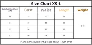 Tableau des tailles pour robe à pois avec licou et dos nu, mesures de XS à L en CM