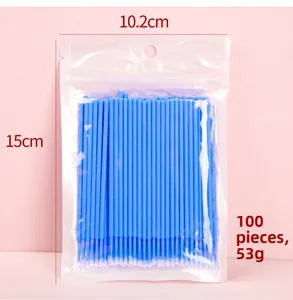 Micro brushes for lash extension cleaning in a 100-piece pack with blue handles