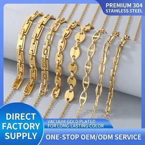 Fashion Women 304 Stainless Steel Necklace And Bracelet Splicing Pig Nose Coffee Bean Chain Link Individual Design Commute Jewelry