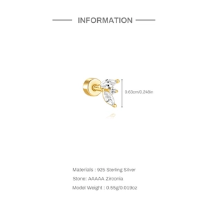Détails des dimensions de la boucle en argent 925 et spécifications du zircon AAAAA