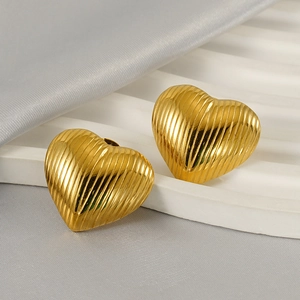 Elegant 18K gold plated heart earrings with vertical striped texture and premium finish