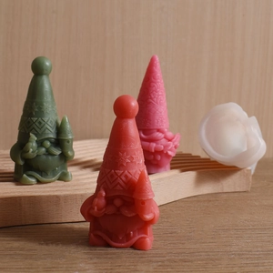 Christmas gnome silicone molds set with textured 3D santa candles for DIY crafts