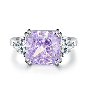 5ct lavender radiant cut purple zircon ring with pear side stones in S925 sterling silver
