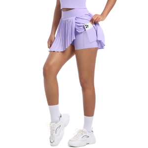 Detail view of lavender pleated skort showing built-in shorts and functional side pocket