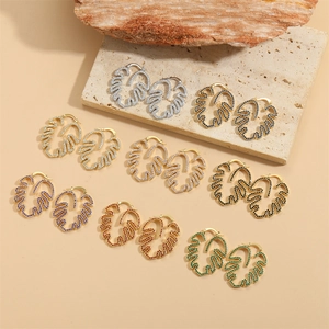 Exquisite Hollow Monstera Leaf Copper Earrings For Women Fashion Ins Style Zirconia Inlaid Botanical Leaf Drop Earrings Jewelry