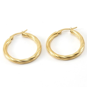 Classic twisted rope gold hoop earrings with minimalist polished finish for women