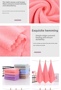 Macro detail of soft coral fleece towels showing plush texture and seamless edges