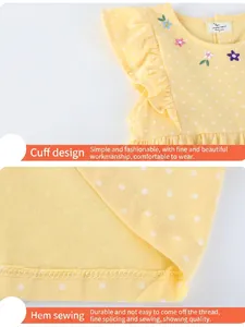 Girls yellow polka dot dress with floral embroidery and ruffle sleeves detail