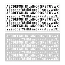 Detail of alphabet stickers in black and white colors for DIY crafts and scrapbooking