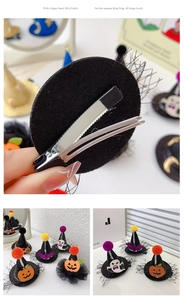 Detail of Halloween mini witch hat clips featuring glitter fabric, mesh, and metal alligator clips