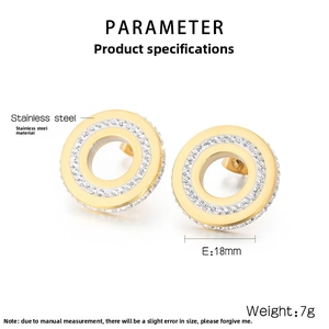Detail of 18mm round stainless steel earrings with dual rows of sparkling crystals