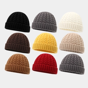 Cable Knit Brimless Beanie Hat Men Women Winter Warm Acrylic Knitted Docker Cap Skullcap Solid Color Fashion Accessory